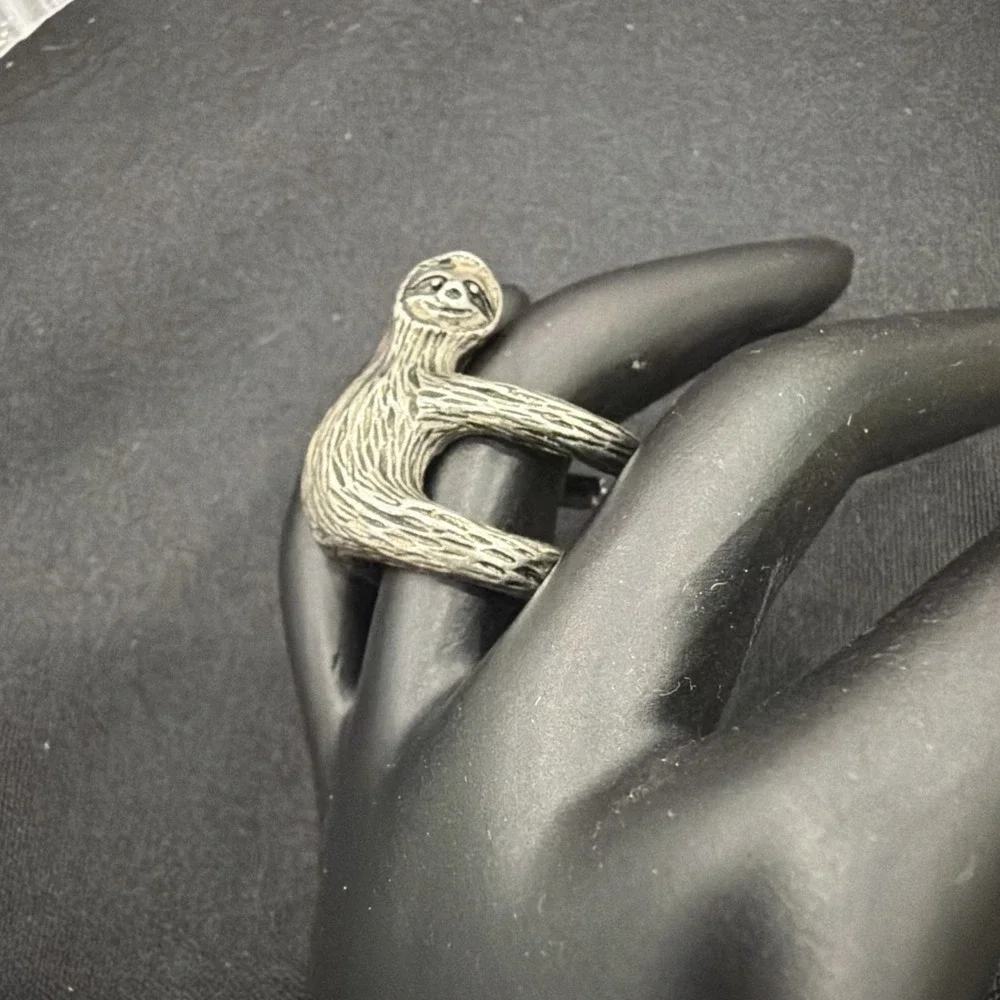 Adorable Sloth Pocket Charm Or Ring, Silvertone